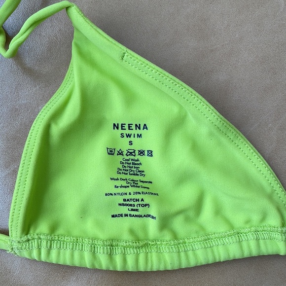 NEENA SWIM Women's Vista Micro Triangle Bikini Top  and Bottoms Size S in Lime - Picture 5 of 8